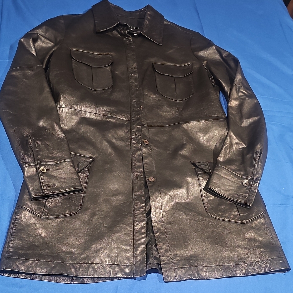 Black Leather Jacket Ladies Size Small Very Smooth Thin Layer Leather Jacket